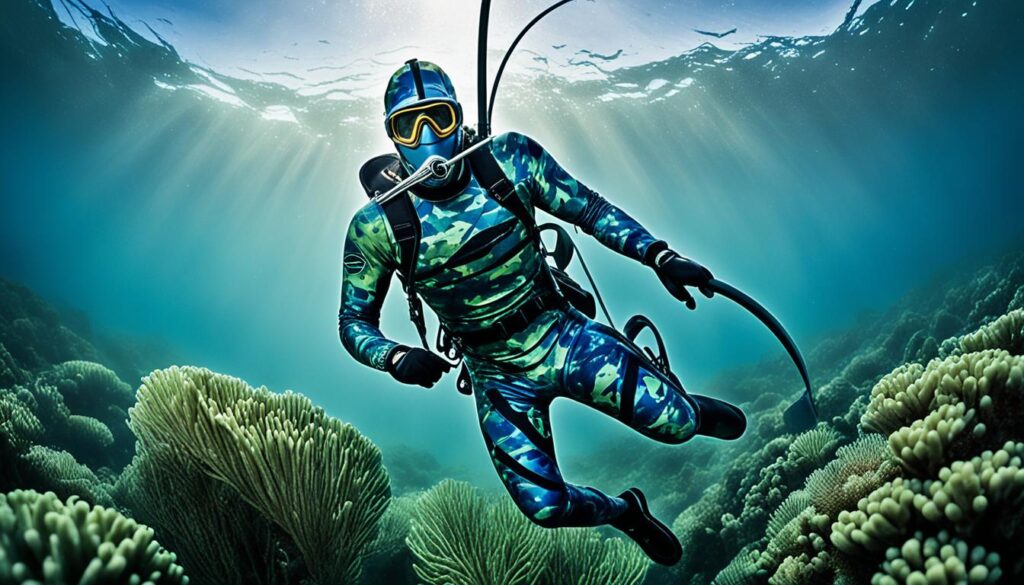 camouflage spearfishing wetsuit
