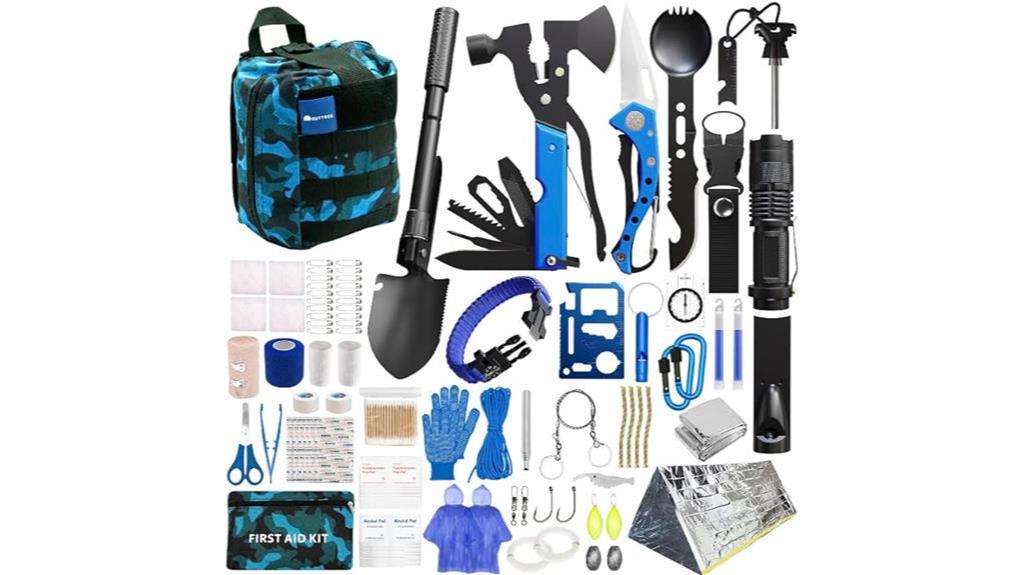 comprehensive blue camping survival kit