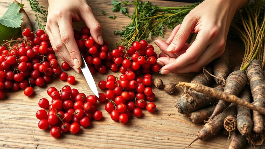 cleaning and sorting wild foods