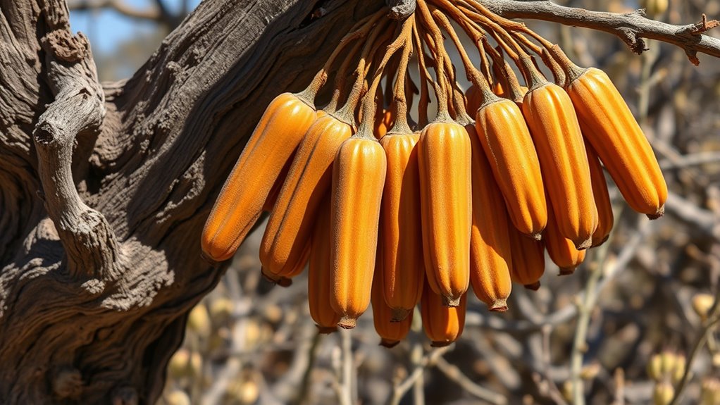 harvesting ripe mesquite pods