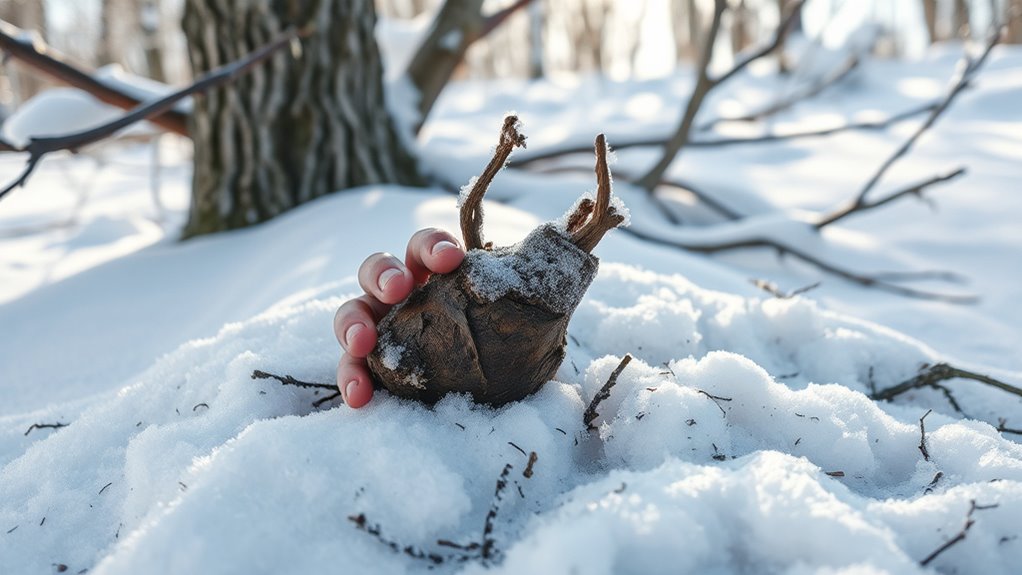 winter foraging snow roots bark