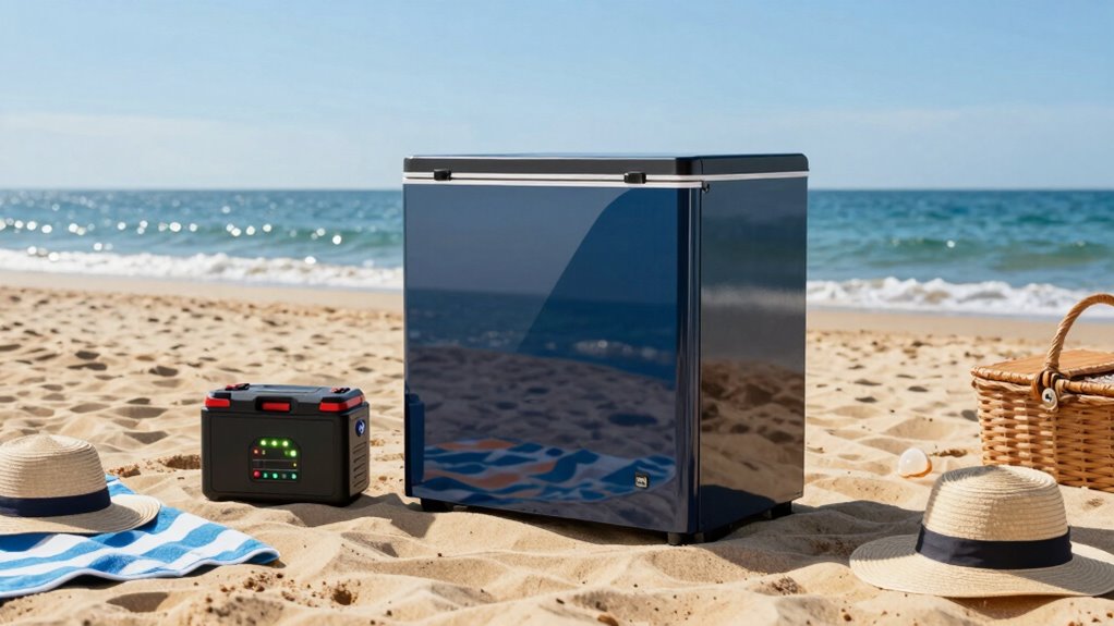solar powered beach fridge setup